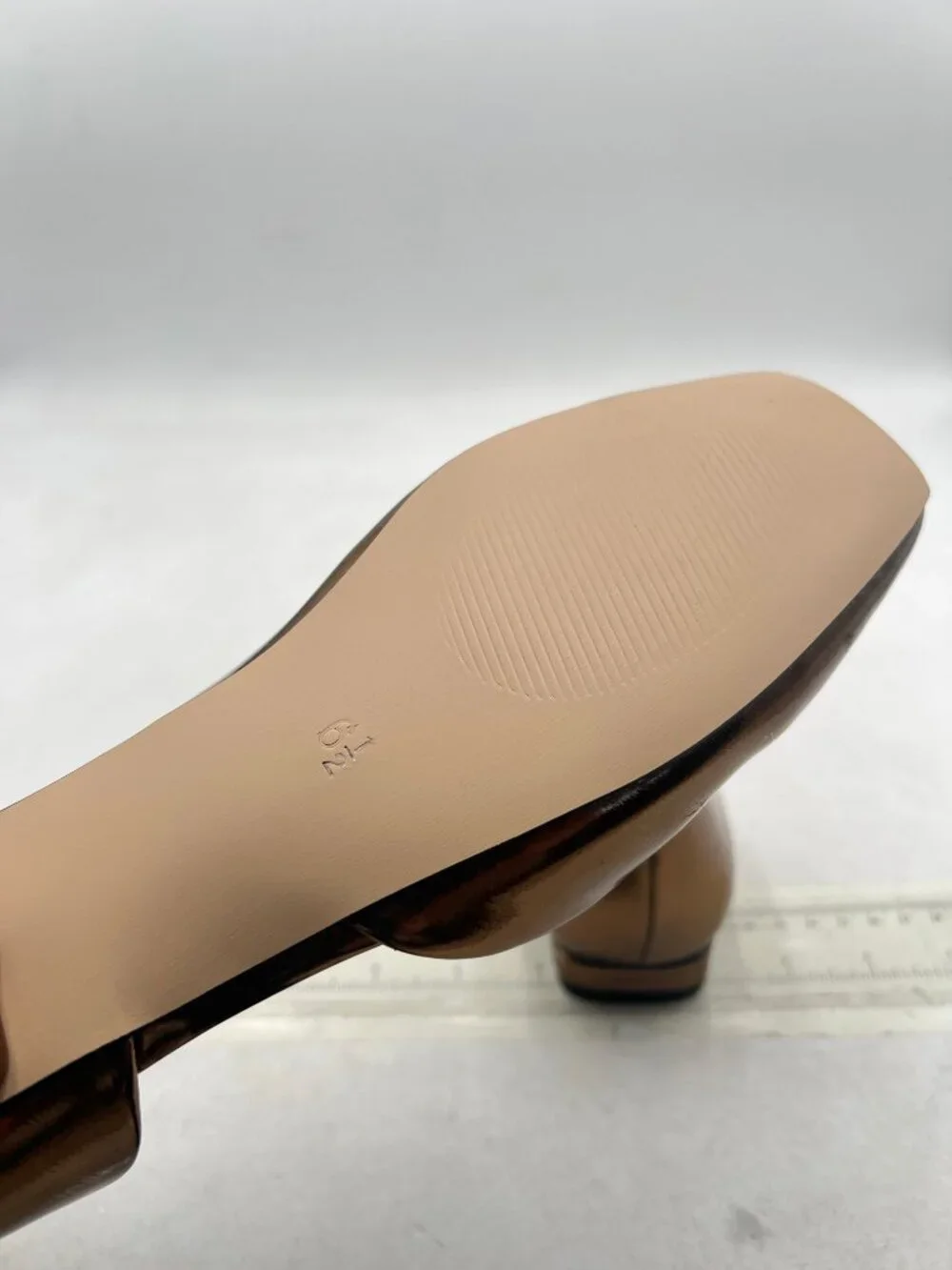 Gold Side Cut Block Low Heel Square Toe Slip On Shoe Working Shopping Party